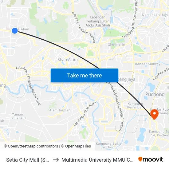 Setia City Mall (Sa820) to Multimedia University MMU Cyberjaya map
