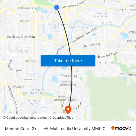 Mentari Court 2 (Pj606) to Multimedia University MMU Cyberjaya map