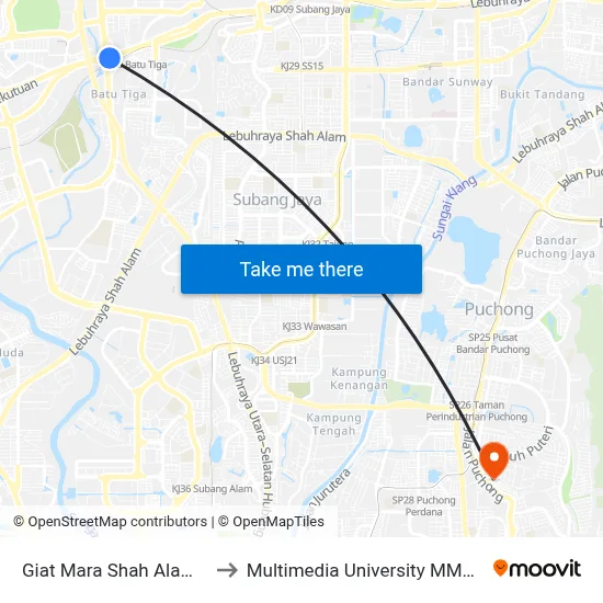 Giat Mara Shah Alam (Sa917) to Multimedia University MMU Cyberjaya map