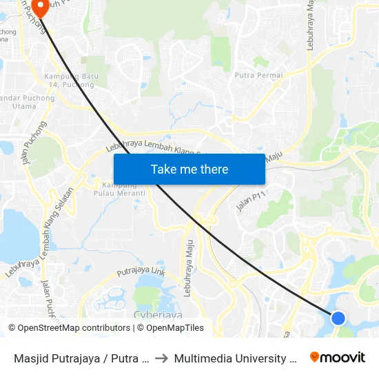 Masjid Putrajaya / Putra Square (Ppj48) to Multimedia University MMU Cyberjaya map