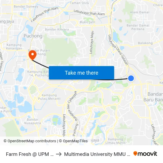 Farm Fresh @ UPM (Sj828) to Multimedia University MMU Cyberjaya map