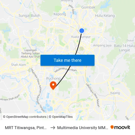 MRT Titiwangsa, Pintu A (Kl667) to Multimedia University MMU Cyberjaya map