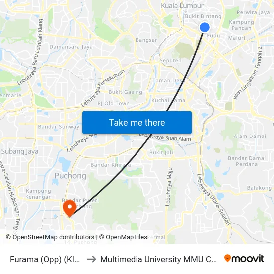 Furama (Opp) (Kl1772) to Multimedia University MMU Cyberjaya map
