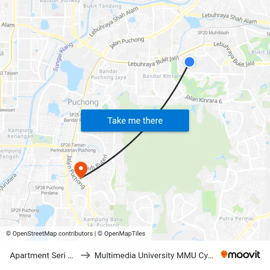 Apartment Seri Ceria to Multimedia University MMU Cyberjaya map