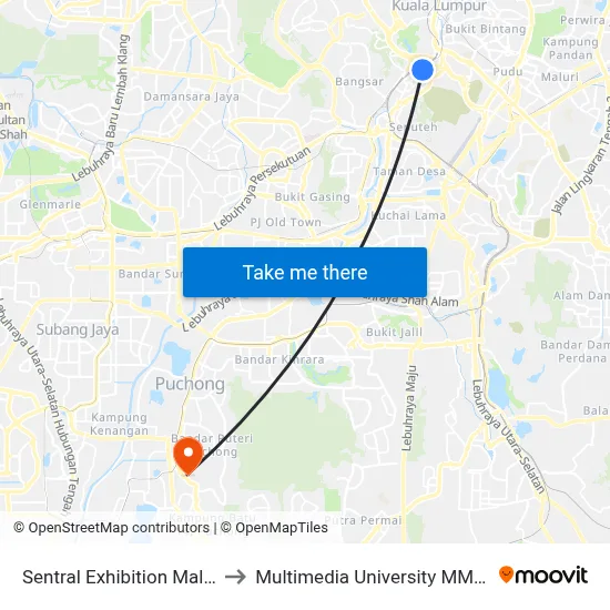 Sentral Exhibition Mall (Kl1090) to Multimedia University MMU Cyberjaya map