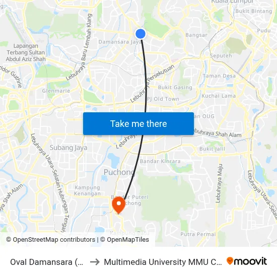 Oval Damansara (Pj621) to Multimedia University MMU Cyberjaya map