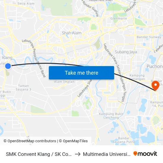 SMK Convent Klang / SK Convent 1 & 2 Klang (Bd53) to Multimedia University MMU Cyberjaya map