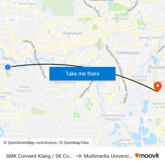 SMK Convent Klang / SK Convent 1 & 2 Klang (Bd55) to Multimedia University MMU Cyberjaya map