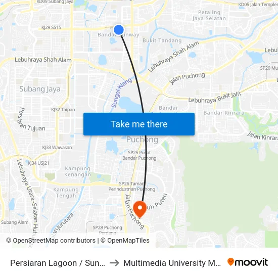 Persiaran Lagoon / Sunway Pyramid to Multimedia University MMU Cyberjaya map