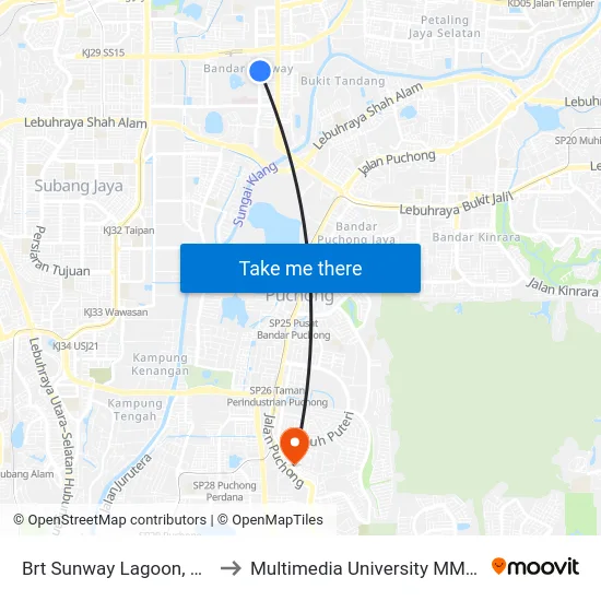 Brt Sunway Lagoon, Platform 2 to Multimedia University MMU Cyberjaya map