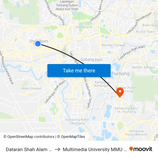 Dataran Shah Alam (Sa795) to Multimedia University MMU Cyberjaya map