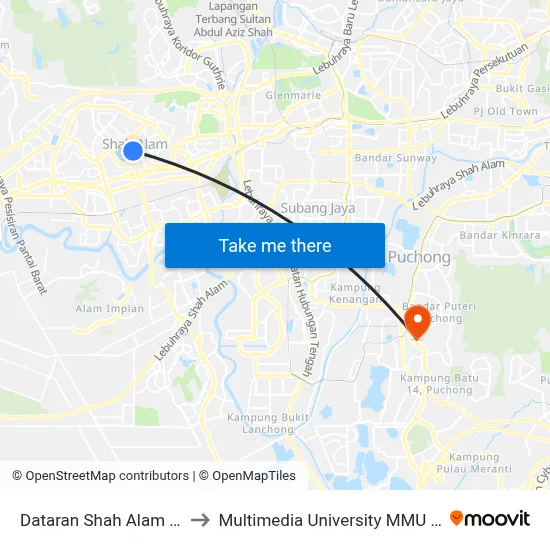 Dataran Shah Alam (Sa817) to Multimedia University MMU Cyberjaya map