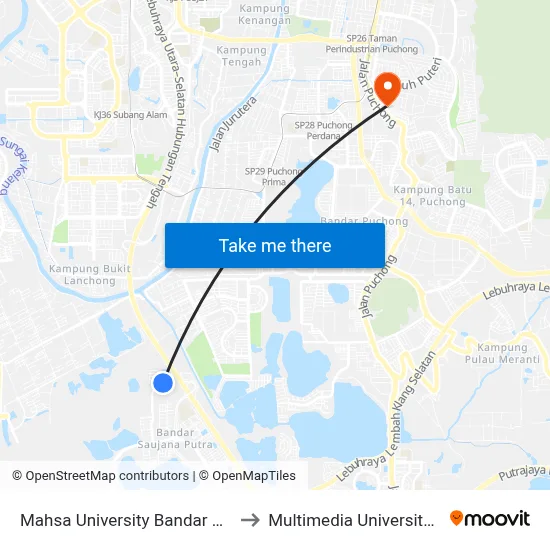 Mahsa University Bandar Saujana Putra (Lg24) to Multimedia University MMU Cyberjaya map