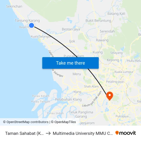 Taman Sahabat (Ks167) to Multimedia University MMU Cyberjaya map