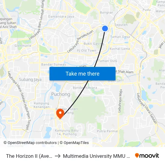 The Horizon II (Avenue 7) to Multimedia University MMU Cyberjaya map