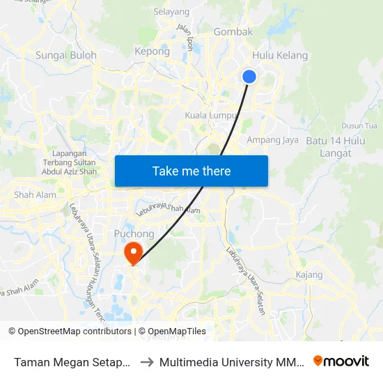 Taman Megan Setapak (Kl726) to Multimedia University MMU Cyberjaya map