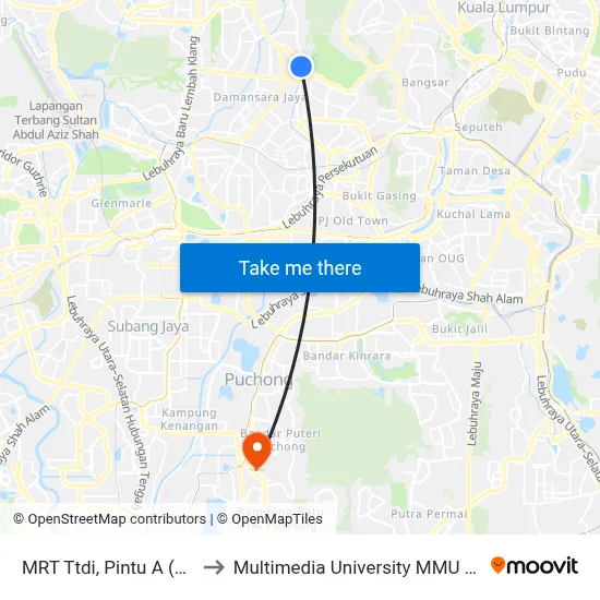 MRT Ttdi, Pintu A (Kl2341) to Multimedia University MMU Cyberjaya map