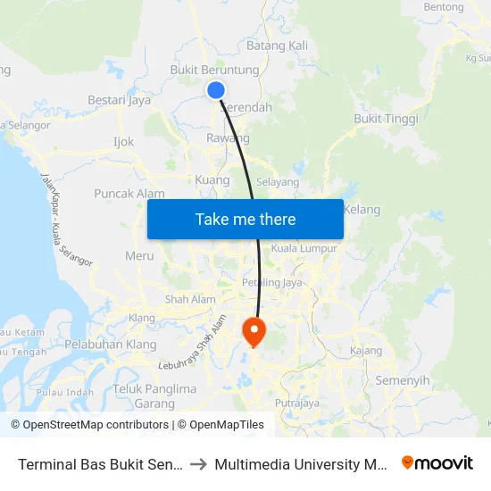 Terminal Bas Bukit Sentosa (Hs57) to Multimedia University MMU Cyberjaya map
