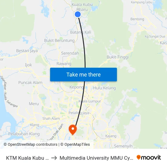 KTM Kuala Kubu Baru to Multimedia University MMU Cyberjaya map
