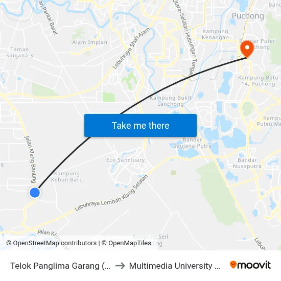 Telok Panglima Garang (Timur) (Lg173) to Multimedia University MMU Cyberjaya map