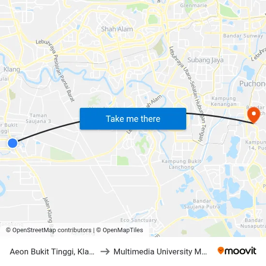 Aeon Bukit Tinggi, Klang (Bd103) to Multimedia University MMU Cyberjaya map