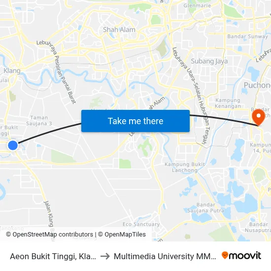 Aeon Bukit Tinggi, Klang (Bd88) to Multimedia University MMU Cyberjaya map