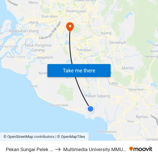 Pekan Sungai Pelek (Sp121) to Multimedia University MMU Cyberjaya map