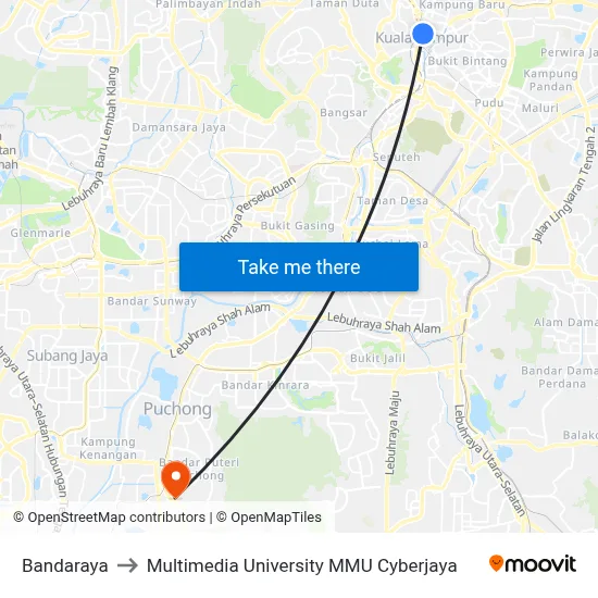Bandaraya to Multimedia University MMU Cyberjaya map