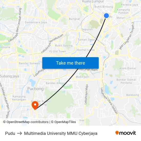 Pudu to Multimedia University MMU Cyberjaya map