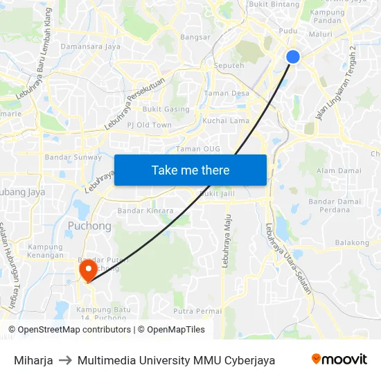 Miharja to Multimedia University MMU Cyberjaya map