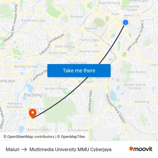 Maluri to Multimedia University MMU Cyberjaya map