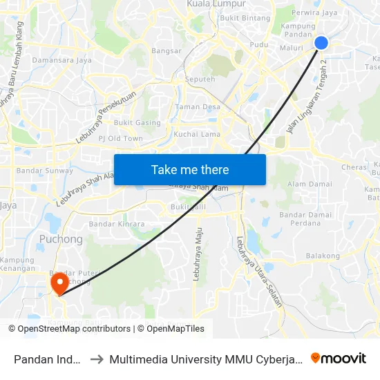 Pandan Indah to Multimedia University MMU Cyberjaya map