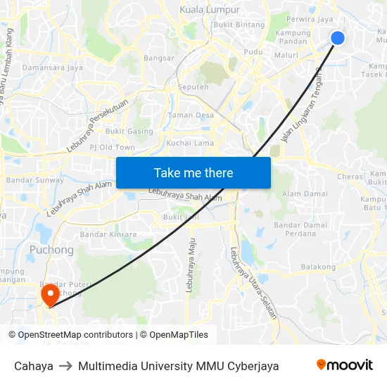 Cahaya to Multimedia University MMU Cyberjaya map