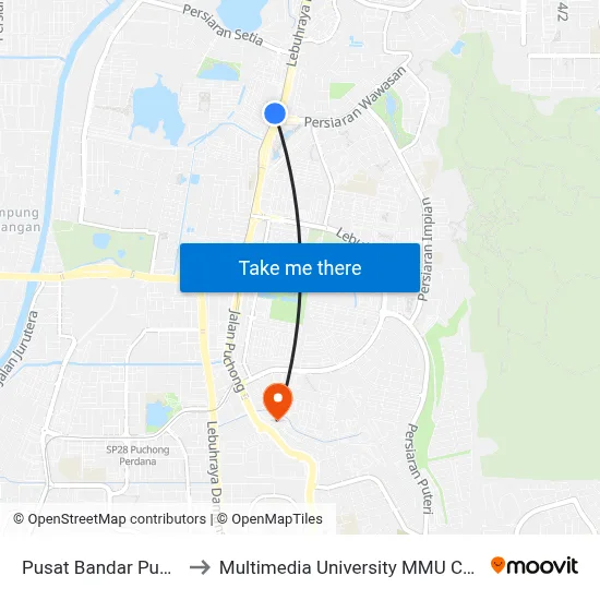 Pusat Bandar Puchong to Multimedia University MMU Cyberjaya map