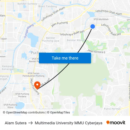 Alam Sutera to Multimedia University MMU Cyberjaya map
