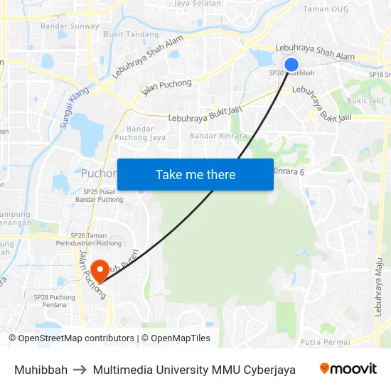 Muhibbah to Multimedia University MMU Cyberjaya map