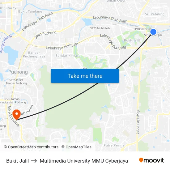 Bukit Jalil to Multimedia University MMU Cyberjaya map