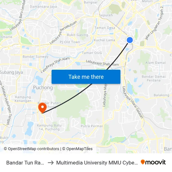 Bandar Tun Razak to Multimedia University MMU Cyberjaya map