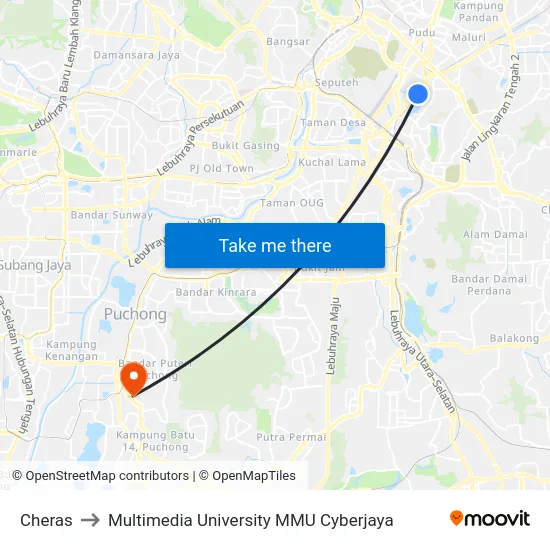 Cheras to Multimedia University MMU Cyberjaya map