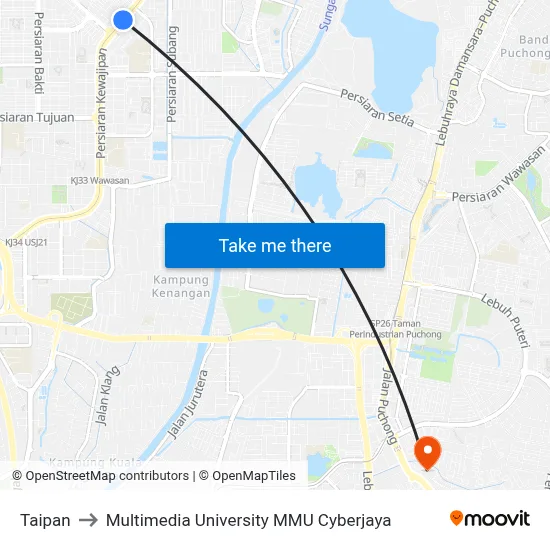 Taipan to Multimedia University MMU Cyberjaya map