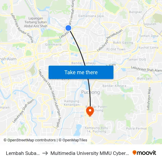 Lembah Subang to Multimedia University MMU Cyberjaya map