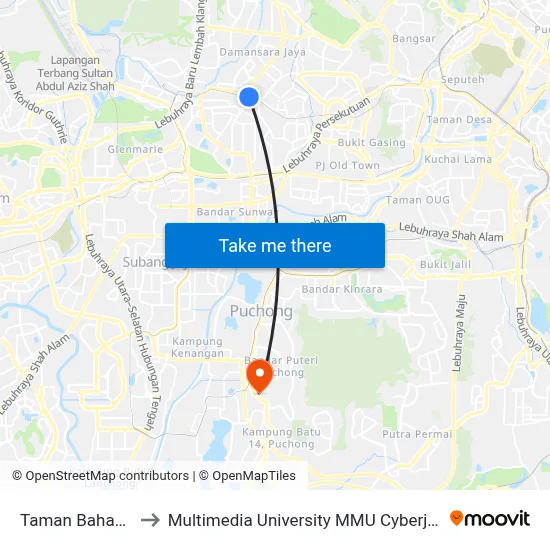 Taman Bahagia to Multimedia University MMU Cyberjaya map