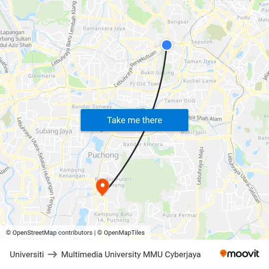 Universiti to Multimedia University MMU Cyberjaya map