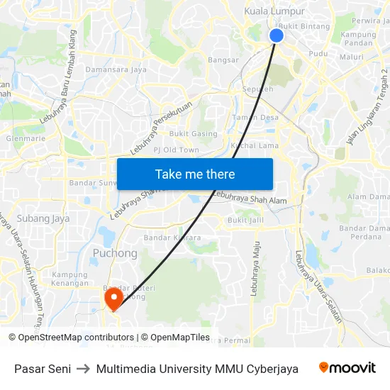 Pasar Seni to Multimedia University MMU Cyberjaya map
