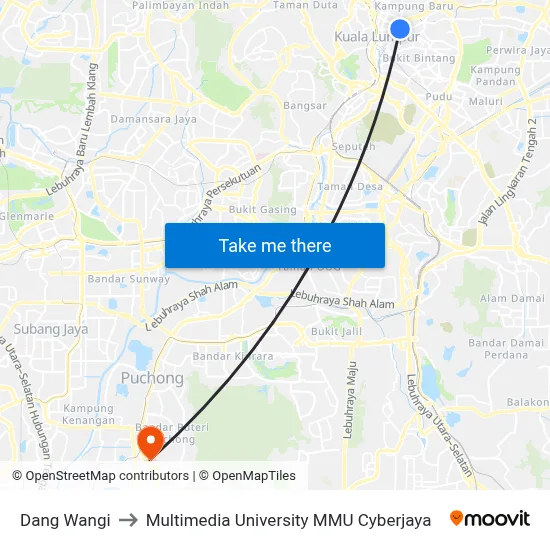 Dang Wangi to Multimedia University MMU Cyberjaya map