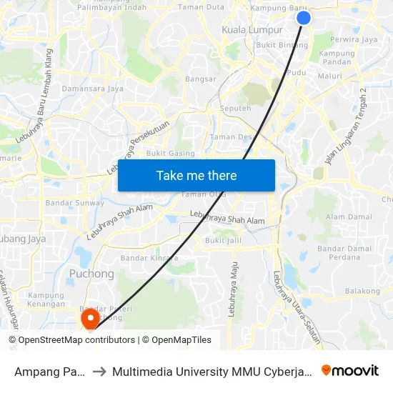 Ampang Park to Multimedia University MMU Cyberjaya map