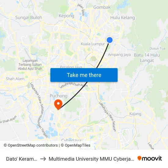 Dato' Keramat to Multimedia University MMU Cyberjaya map