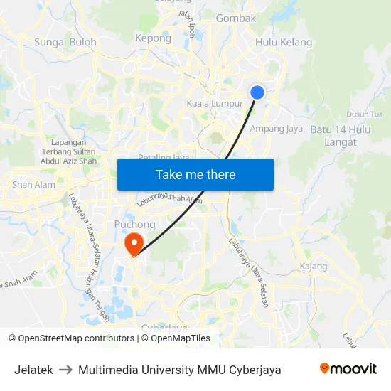 Jelatek to Multimedia University MMU Cyberjaya map