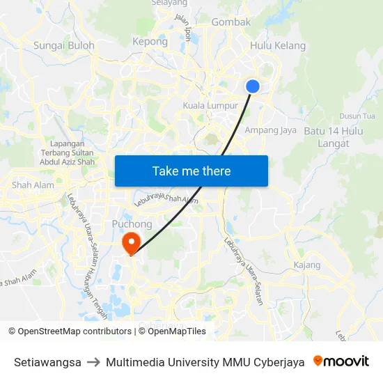 Setiawangsa to Multimedia University MMU Cyberjaya map