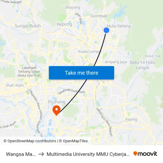 Wangsa Maju to Multimedia University MMU Cyberjaya map
